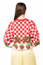 Load image into Gallery viewer, Checkered Strawberry Cardigan in Red &amp; White
