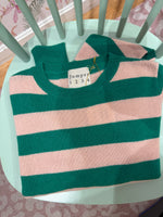 Load image into Gallery viewer, Striped Cashmere Crew Sweater in Olive Green/Skin
