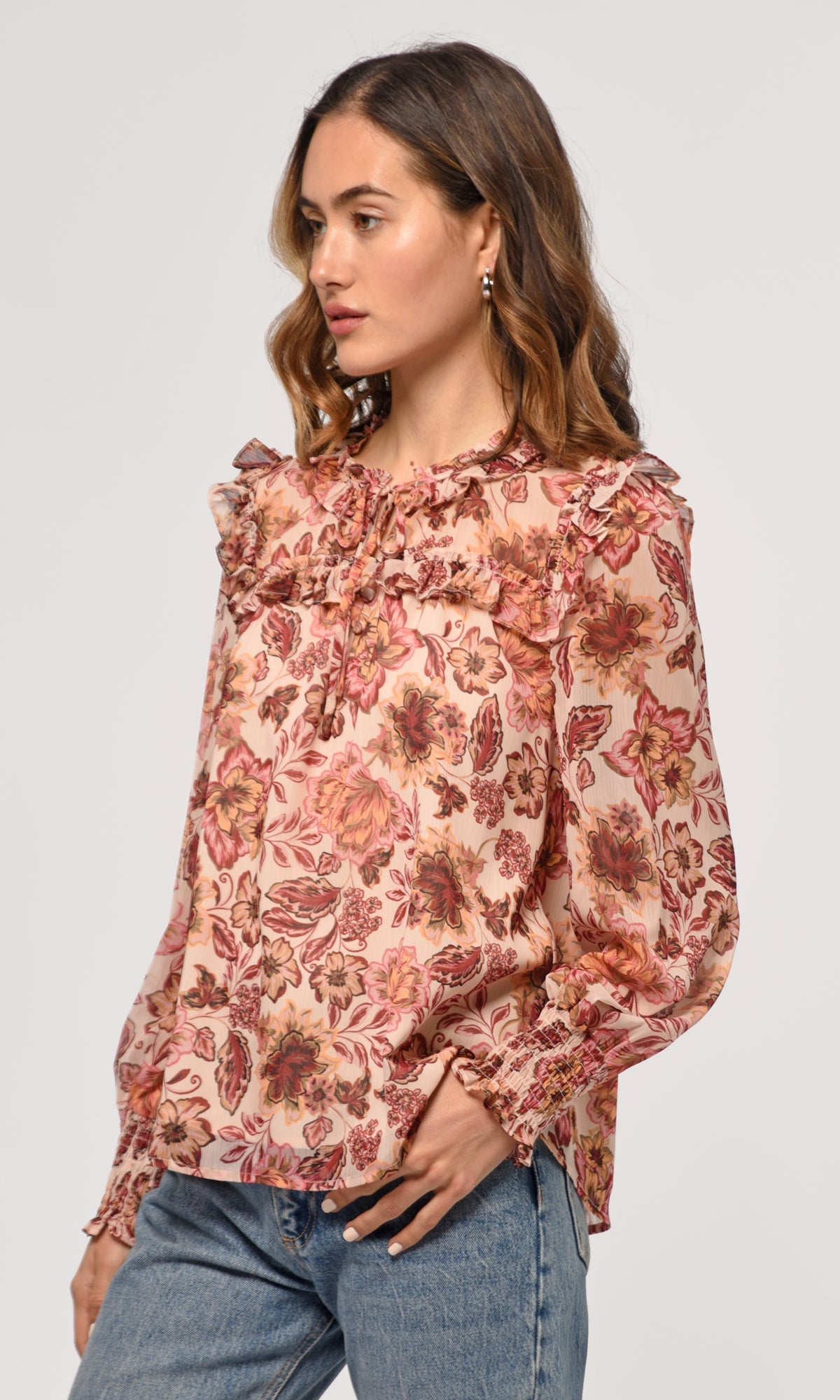 Eries Floral Blouse in Mulberry Nude