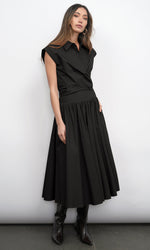 Load image into Gallery viewer, Etienne Smocked Waist Gathered Midi Skirt in Black
