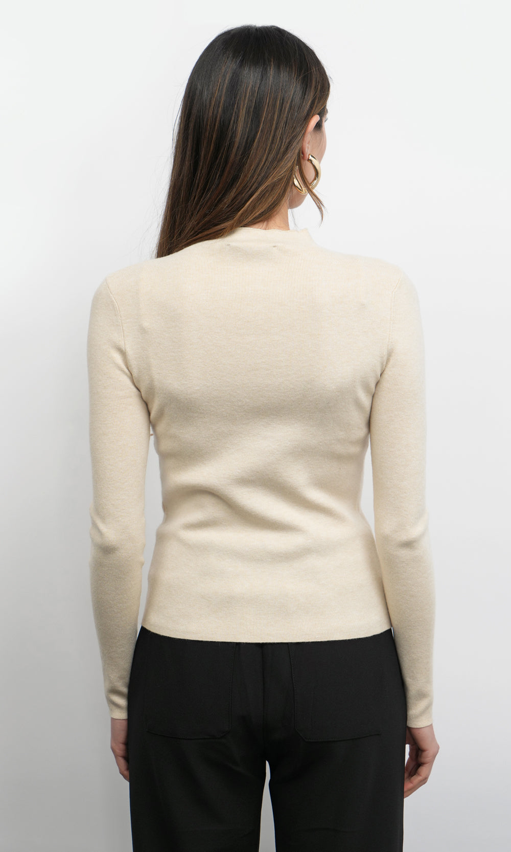 Bellamy Exposed Stitch Mock Neck Top in Cream