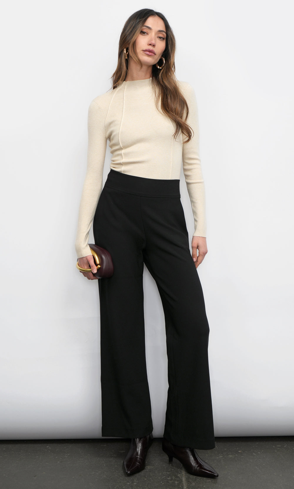 Bellamy Exposed Stitch Mock Neck Top in Cream