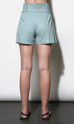 Load image into Gallery viewer, Lily Belted Linen Blend Shorts in Denim Blue
