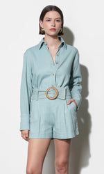 Load image into Gallery viewer, Lily Belted Linen Blend Shorts in Denim Blue
