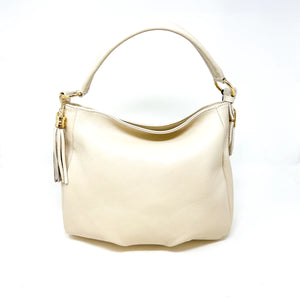 Medium Leather Shoulder Bag in Beige