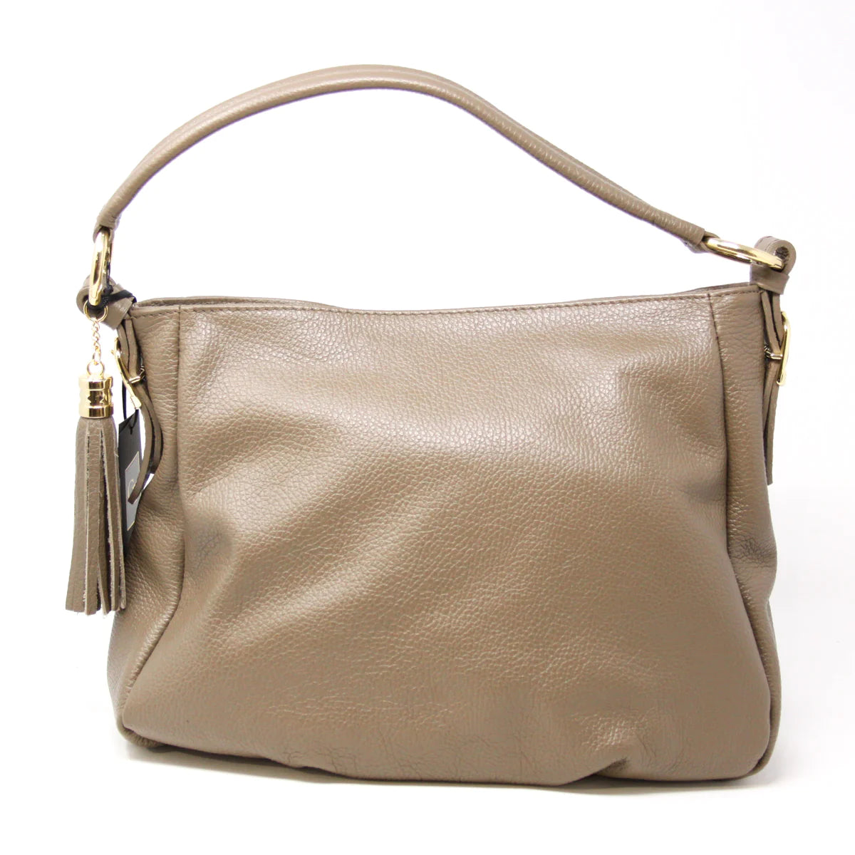 Medium Leather Shoulder Bag in Taupe