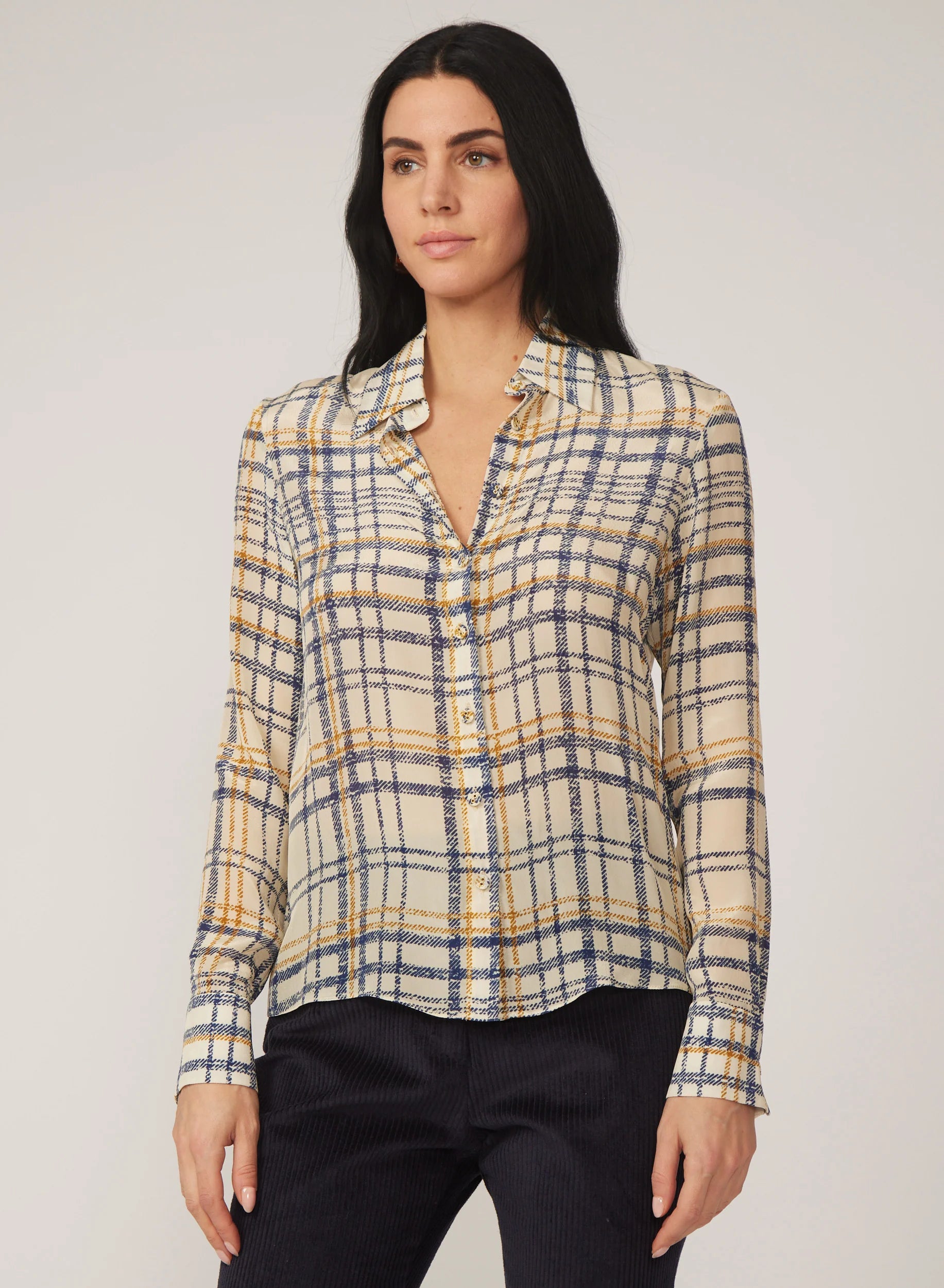 Troy Blouse in Off-White Plaid