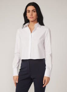 Madilyn Blouse in White Cotton Stretch Poplin