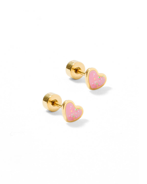 Screwback Stud Earrings in Pink Nora Heart