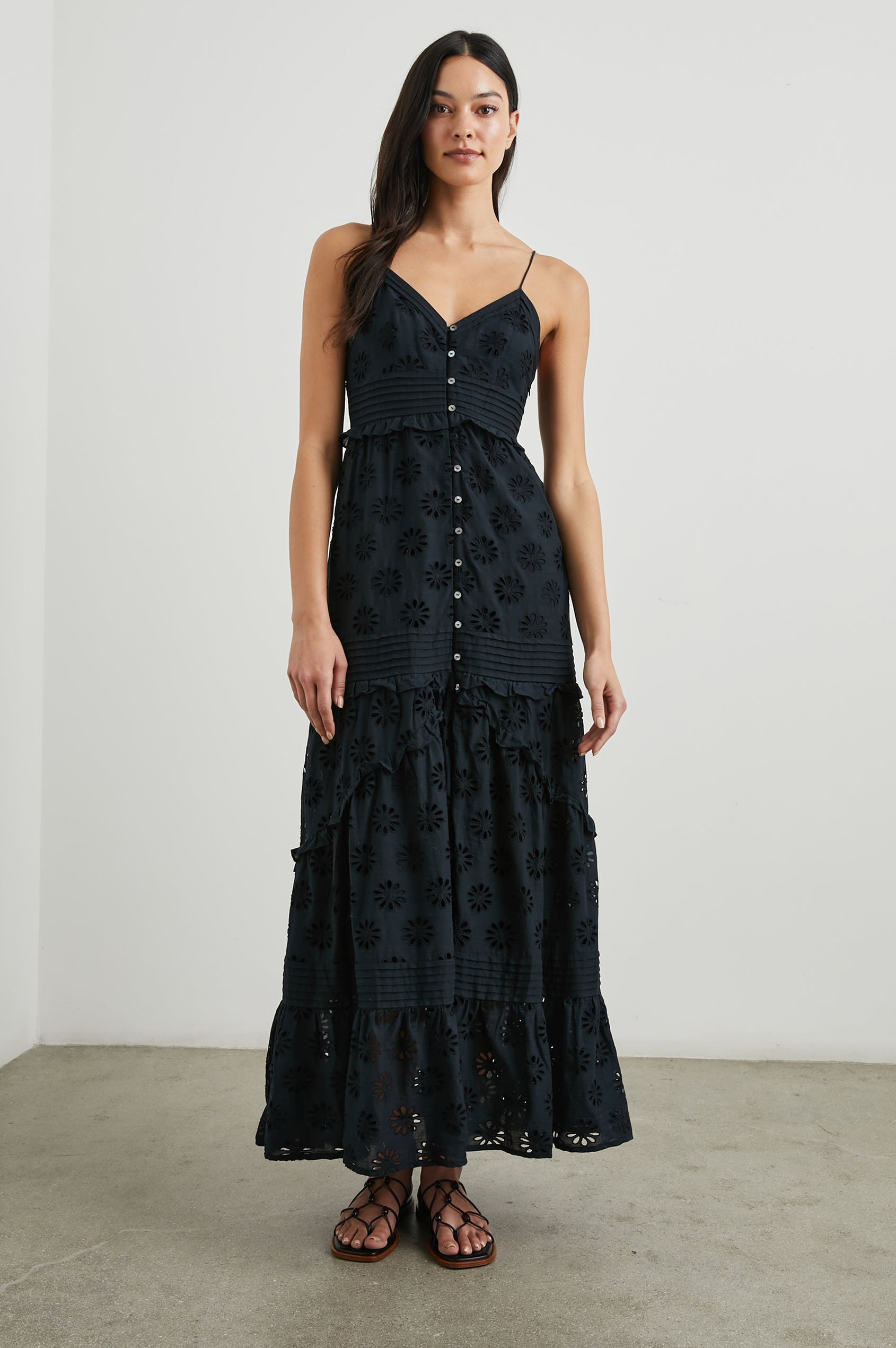 Henrietta Floral Eyelet Maxi Dress in Black