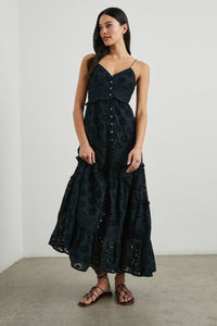 Henrietta Floral Eyelet Maxi Dress in Black