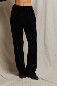 Holly Velour Wide Leg Sweatpant in Black