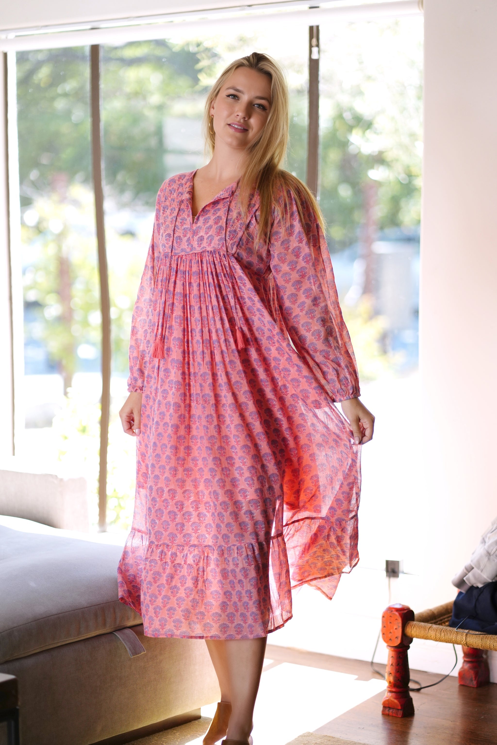 Vida Midi Dress in Coral