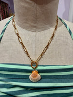 Load image into Gallery viewer, Scallop Seashell Charm on Gold Trombone Chain w/ Attached Carabiner
