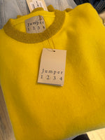 Load image into Gallery viewer, Lurex Trim Crew Cashmere Sweater in Yellow/Gold
