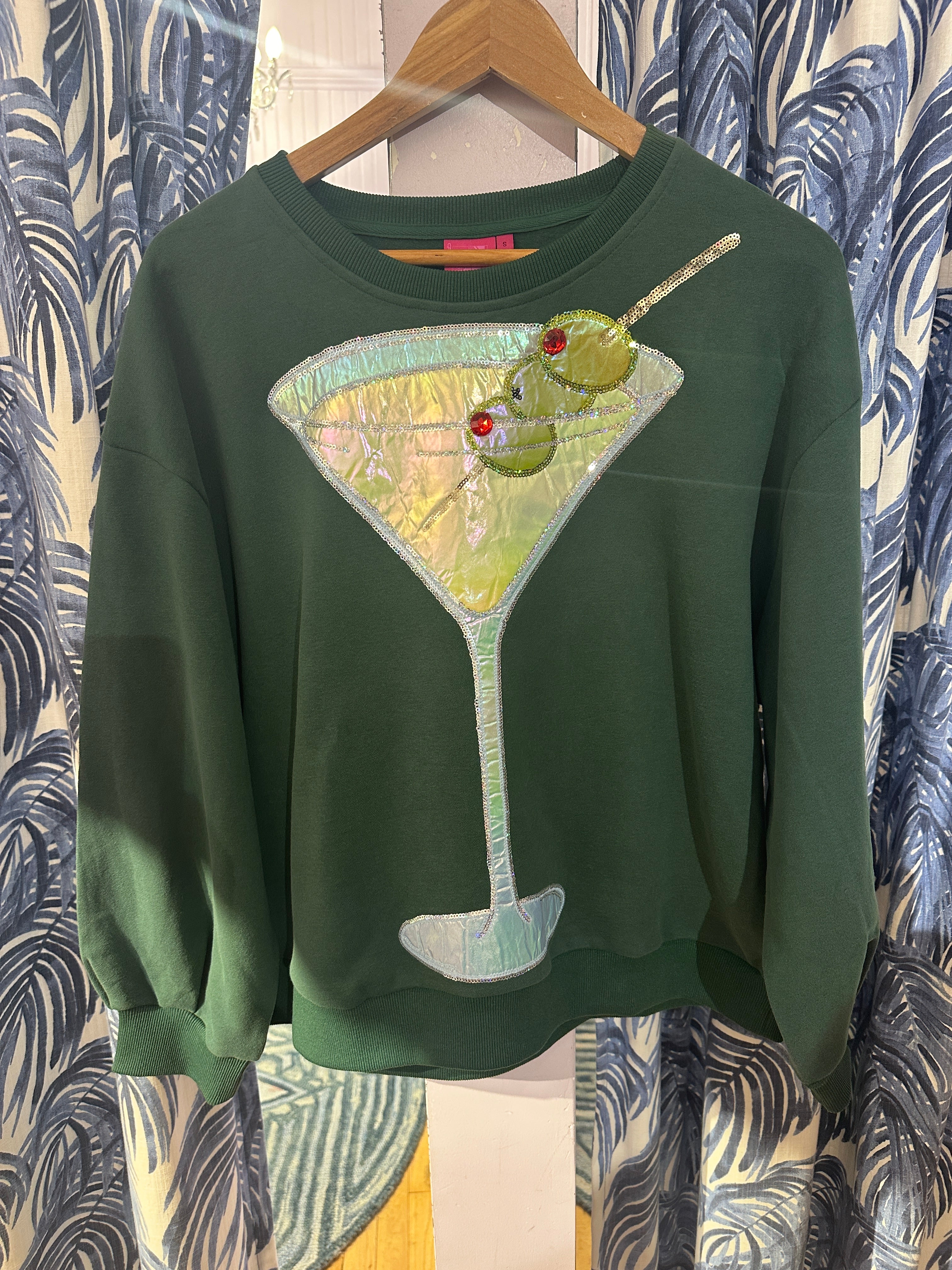 Metallic Martini Sweatshirt in Olive Green