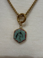 Load image into Gallery viewer, Blue Horse Portrait Charm on Gold Spiga Chain w/ Carabiner
