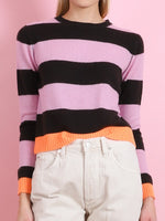 Load image into Gallery viewer, Stripe Crew Sweater in Bitter/Rose/Neon Orange
