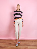 Load image into Gallery viewer, Stripe Crew Sweater in Bitter/Rose/Neon Orange
