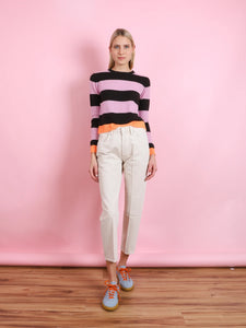 Stripe Crew Sweater in Bitter/Rose/Neon Orange