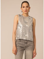 Load image into Gallery viewer, Piper Top in Silver Sequin Flowers
