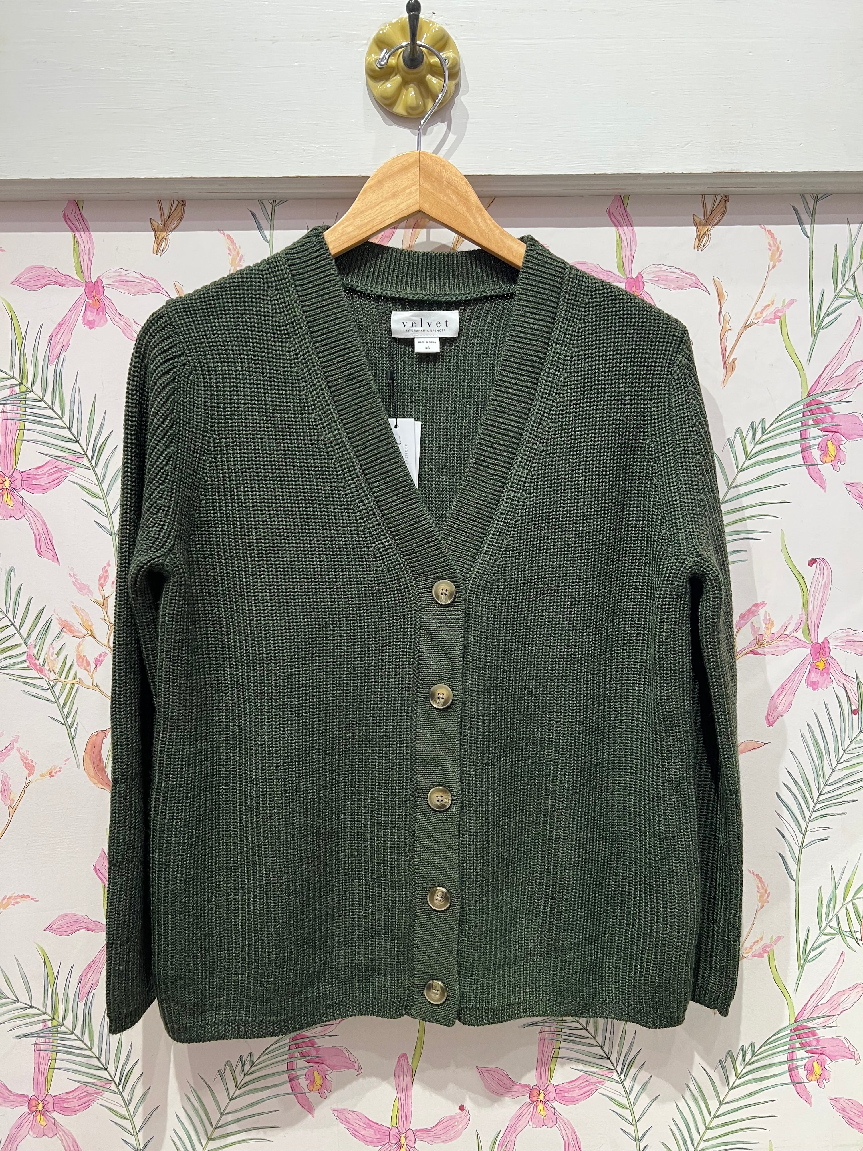 Monet V-Neck Cardigan in Pine