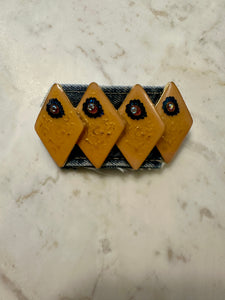 Vintage Enamel Diamond Quad Barrette in Yellow