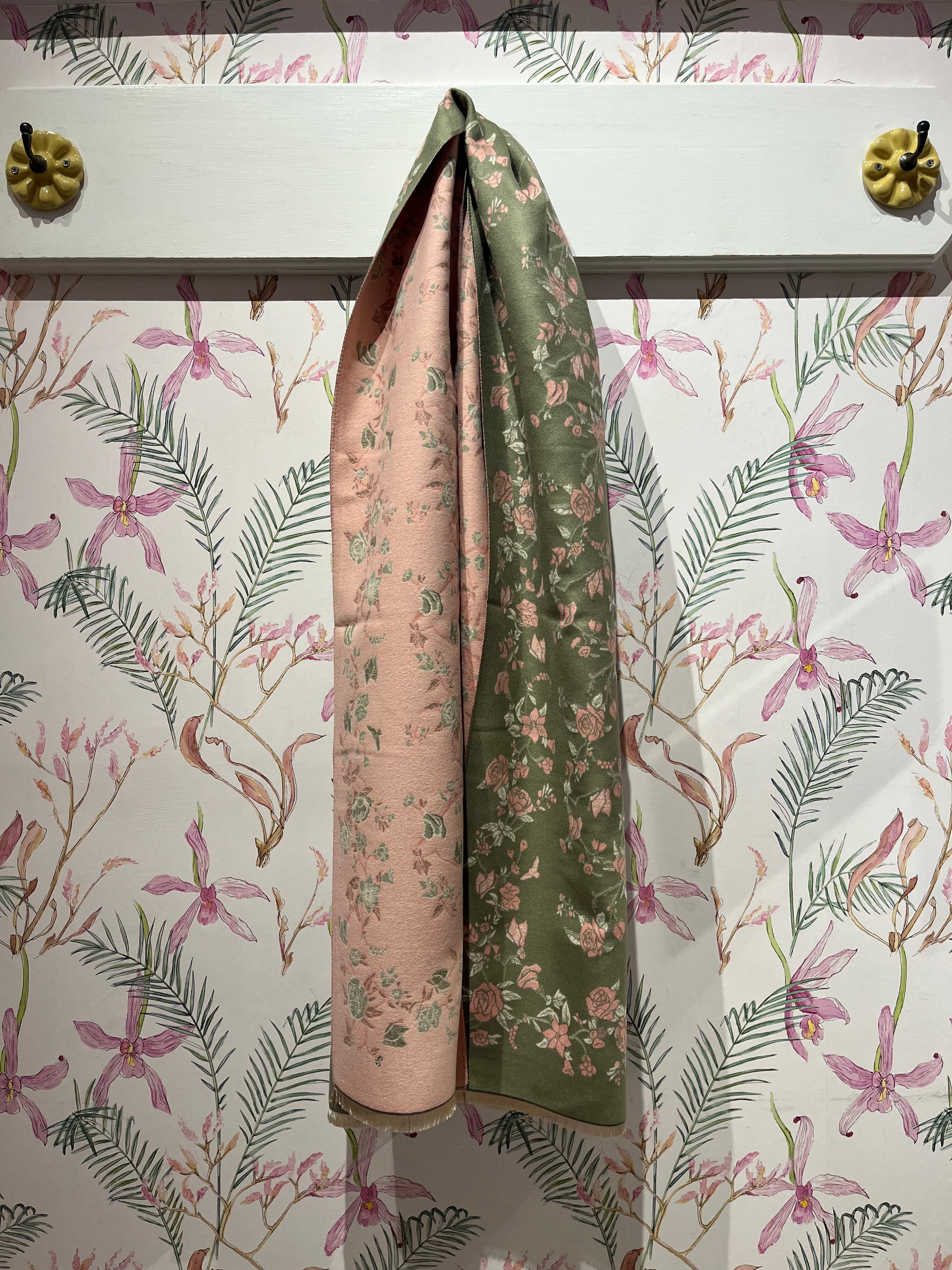 Rose Scarf in Olive/Pink