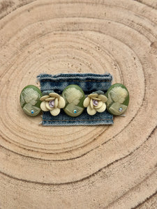 Cameo and Porcelain Flower Barrette in Green