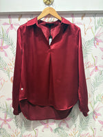 Load image into Gallery viewer, Mulan Long Sleeve Satin Blouse in Red Rose
