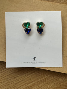 Double Heart Studs in Emerald/Navy