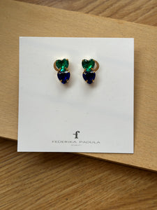 Double Heart Studs in Emerald/Navy