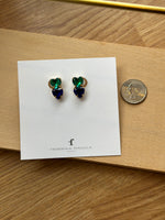 Load image into Gallery viewer, Double Heart Studs in Emerald/Navy
