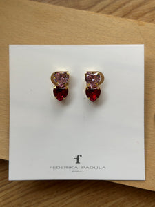 Double Heart Studs in Pink/Magenta