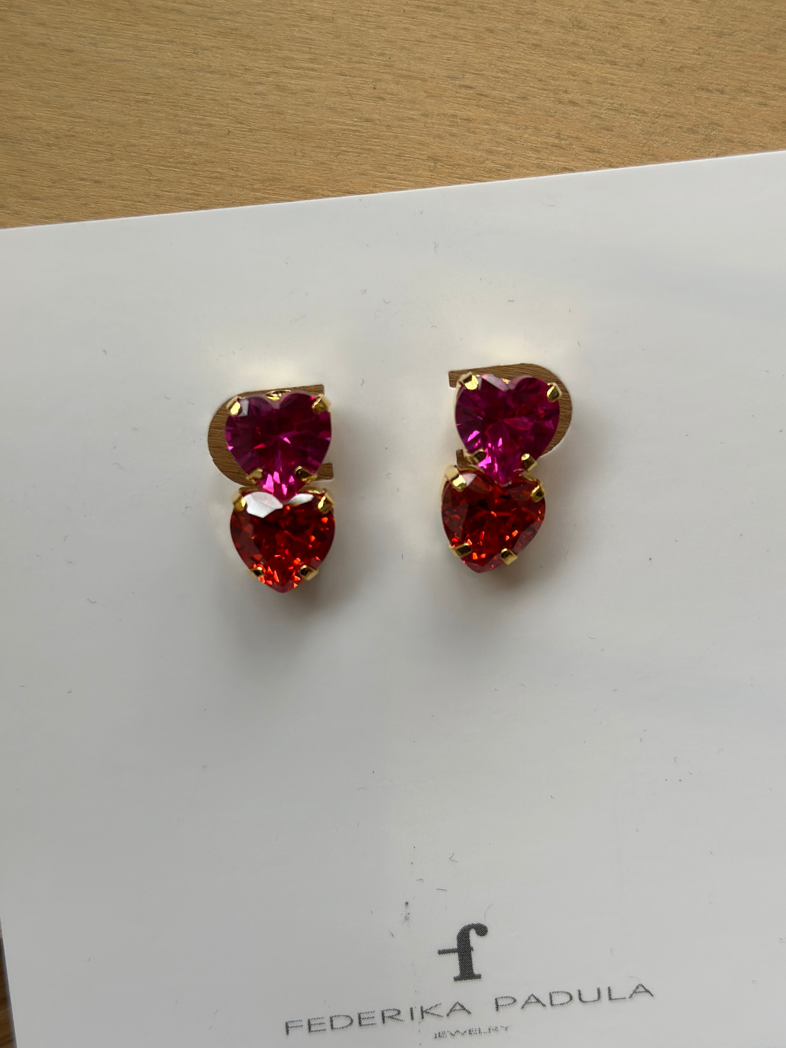 Double Heart Studs in Fuchsia and Orange