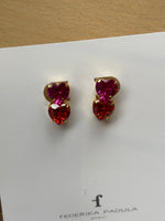 Load image into Gallery viewer, Double Heart Studs in Fuchsia and Orange
