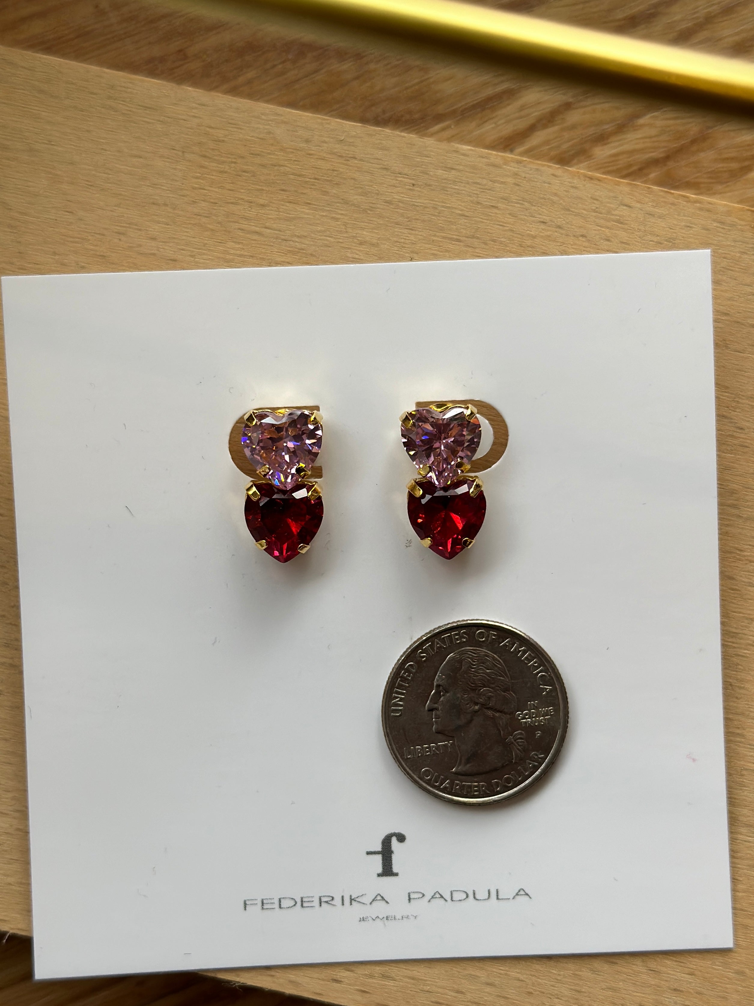 Double Heart Studs in Pink/Magenta