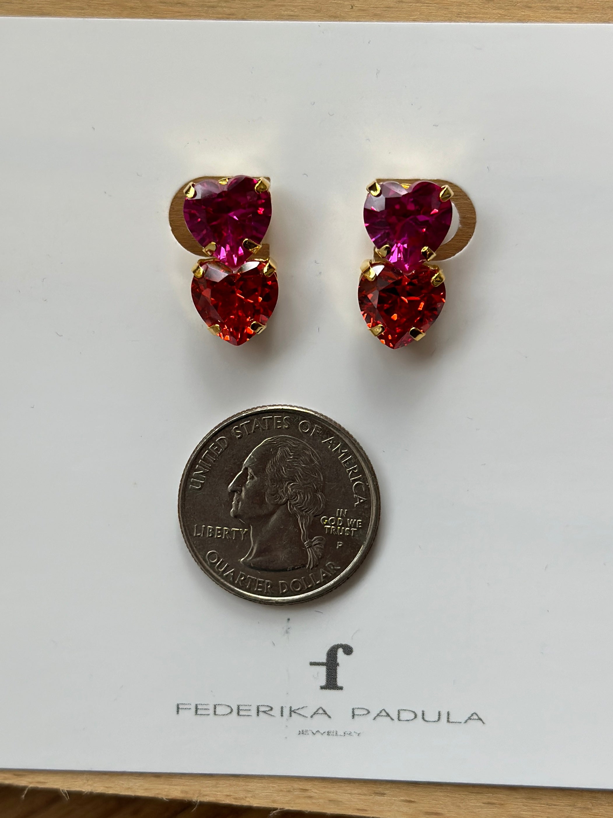 Double Heart Studs in Fuchsia and Orange