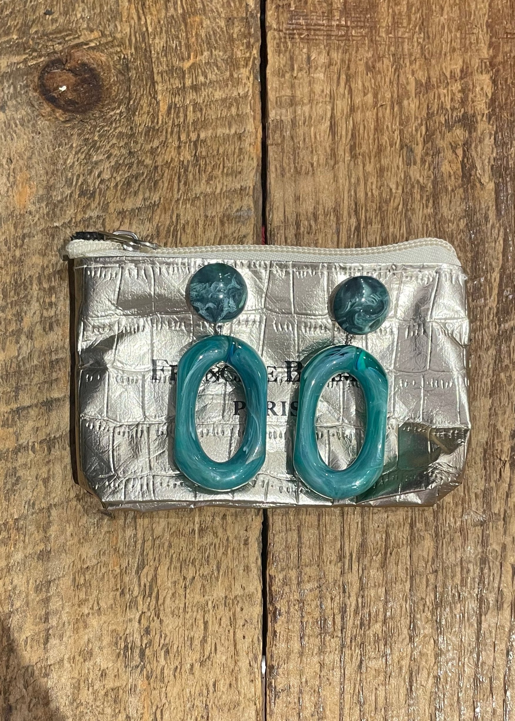 Tara Resin Earrings in Marbled Jade