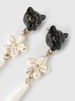 Load image into Gallery viewer, Black Panther Head &amp; Dangling Erine Flower Stud Earrings
