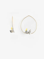 Load image into Gallery viewer, Small Tabby Grey Cat &amp; Bird Hoop Earrings
