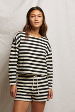 Load image into Gallery viewer, Taylor Recycled Cotton Striped Long Sleeve Top in True Black/Natural Stripe
