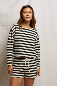 Taylor Recycled Cotton Striped Long Sleeve Top in True Black/Natural Stripe