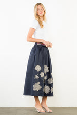 Load image into Gallery viewer, Embroidered Maxi Skirt in Navy
