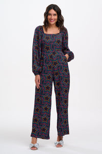 Hestia Shirred Jumpsuit in Rainbow Star Explosion