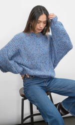Load image into Gallery viewer, Jasper Slouchy Speckled Crew Neck Sweater in Retro Blue
