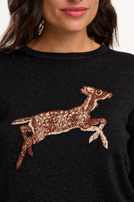 Load image into Gallery viewer, Rowena Jumper in Black Sparkling Deer
