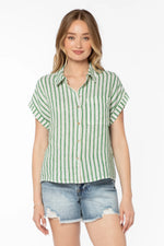 Load image into Gallery viewer, Kirsty Short Sleeve Shirt in Green Foliage Stripe
