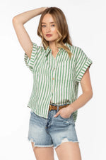 Load image into Gallery viewer, Kirsty Short Sleeve Shirt in Green Foliage Stripe
