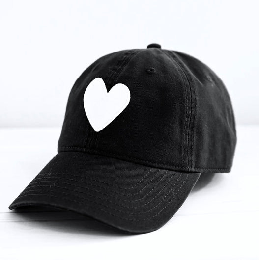 Baseball Hat Heart Patch in Black/White